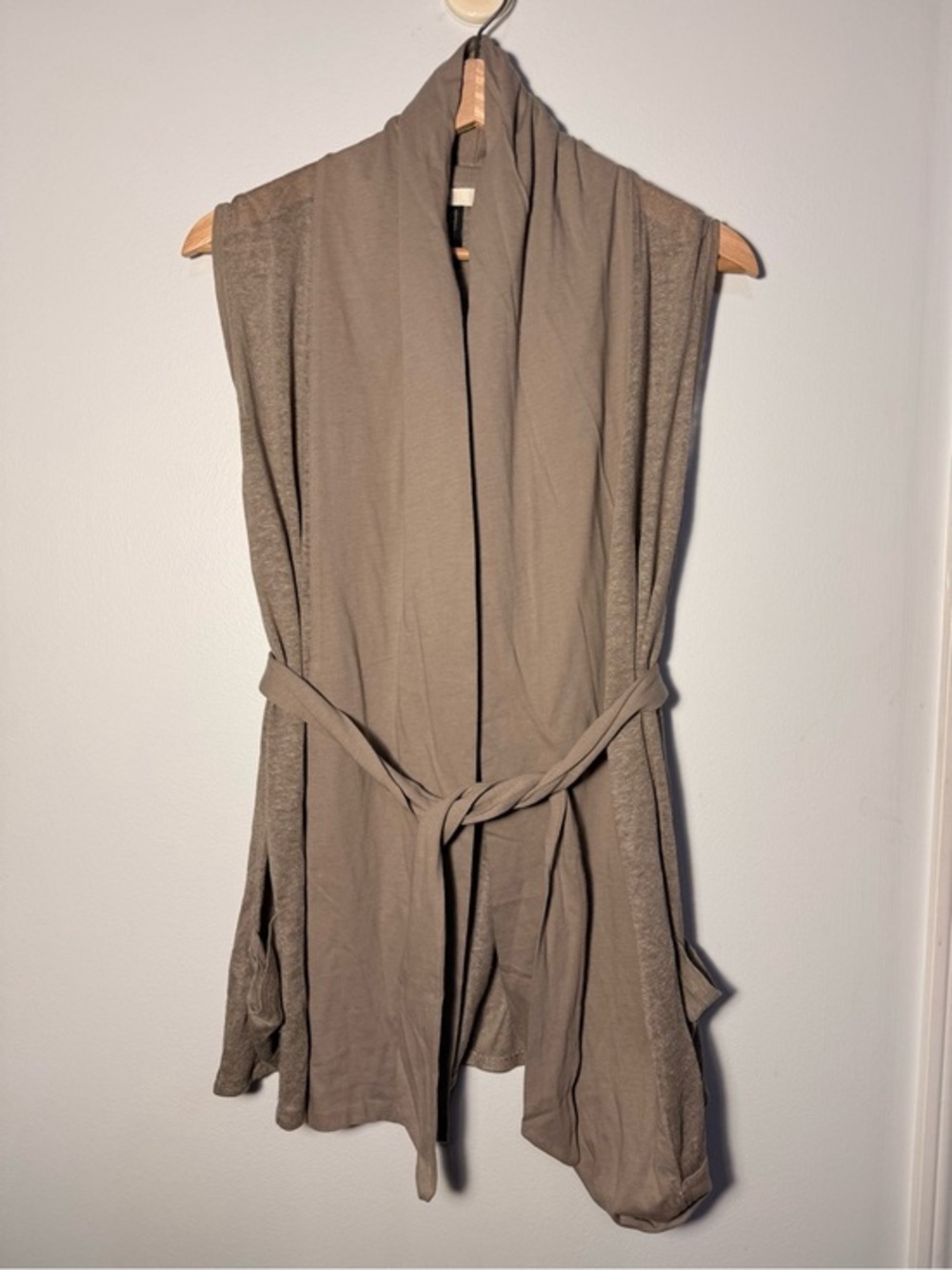 Hoss Intropia Linen Sleeveless Open Front Belted Cardigan Vest size L